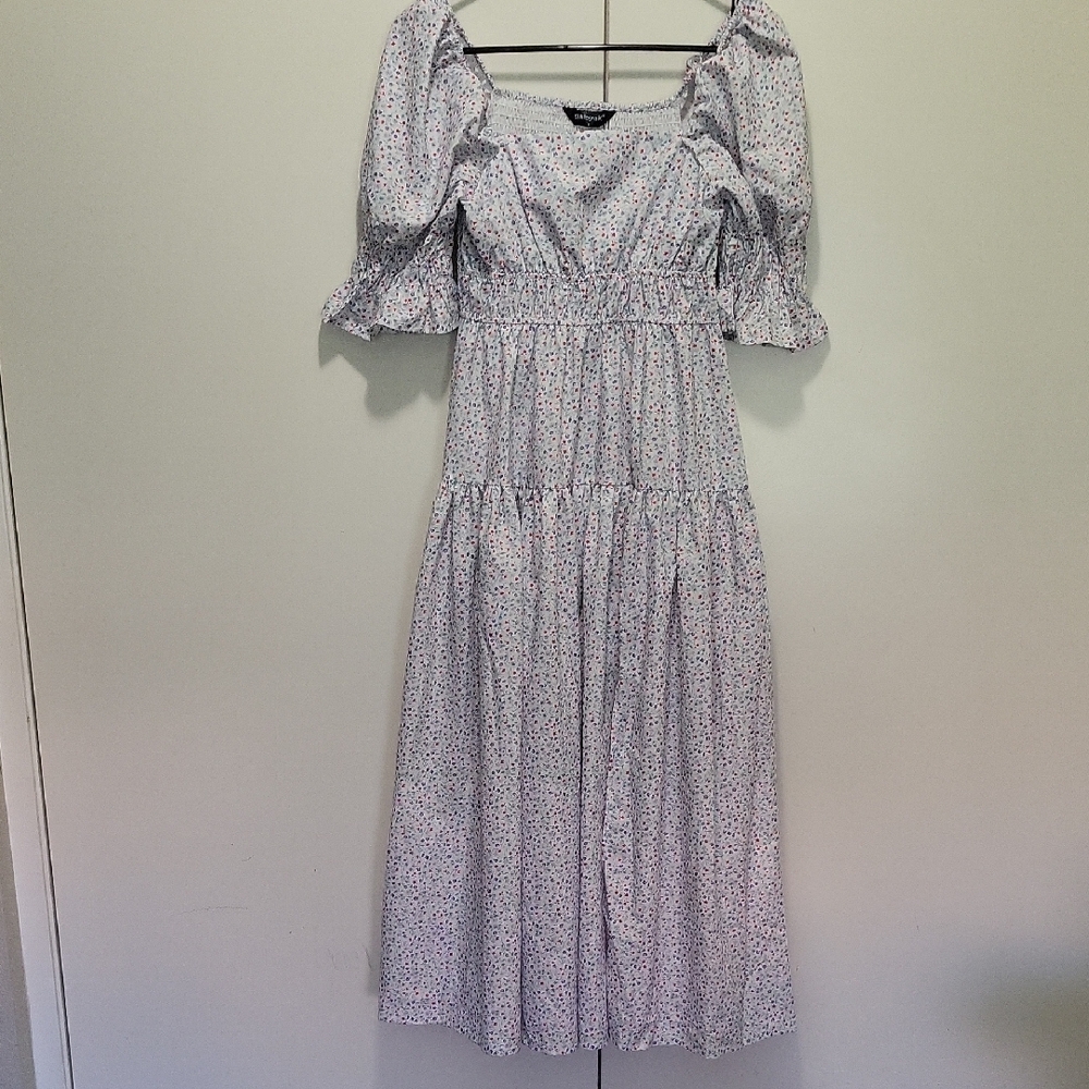 Allegra K Square Neck Puff Sleeve Floral Print Dress